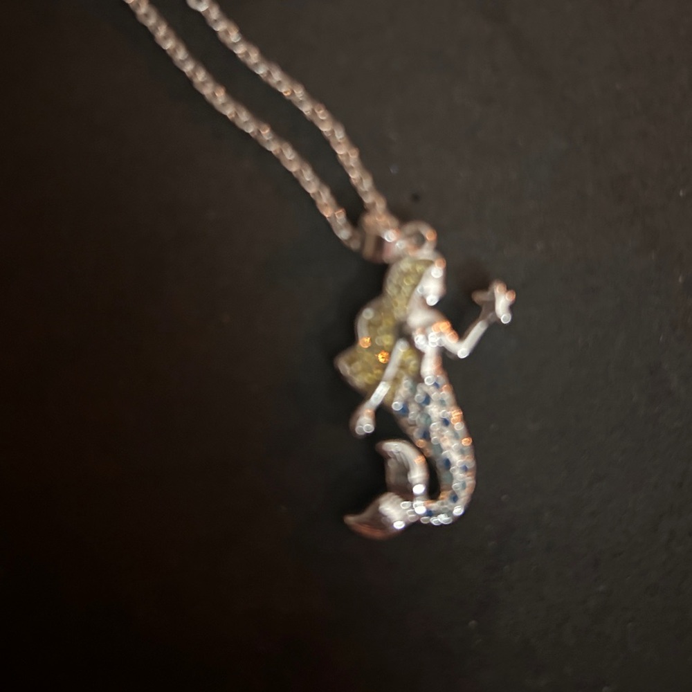 Silver Mermaid Pendant Necklace with Blue and Yellow Accents